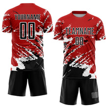 Load image into Gallery viewer, Custom Red Black-White Abstract Fragment Art Splash Sublimation Soccer Uniform Jersey
