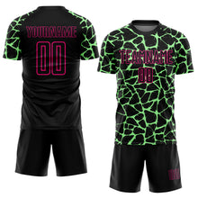 Load image into Gallery viewer, Custom Black Pea Green-Hot Pink Abstract Network Splash Sublimation Soccer Uniform Jersey
