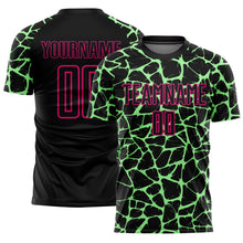 Load image into Gallery viewer, Custom Black Pea Green-Hot Pink Abstract Network Splash Sublimation Soccer Uniform Jersey
