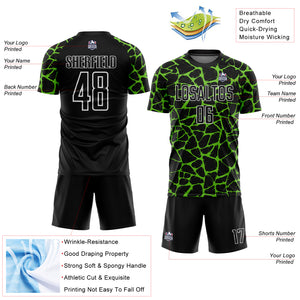 Custom Black Aurora Green-White Abstract Network Splash Sublimation Soccer Uniform Jersey