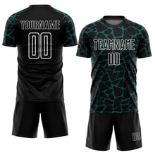 Load image into Gallery viewer, Custom Black Midnight Green-White Abstract Network Splash Sublimation Soccer Uniform Jersey
