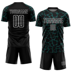 Custom Black Midnight Green-White Abstract Network Splash Sublimation Soccer Uniform Jersey