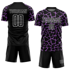 Custom Black Medium Purple-White Abstract Network Splash Sublimation Soccer Uniform Jersey