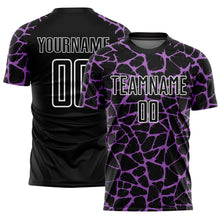 Load image into Gallery viewer, Custom Black Medium Purple-White Abstract Network Splash Sublimation Soccer Uniform Jersey
