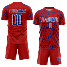 Load image into Gallery viewer, Custom Red Royal-White Abstract Network Splash Sublimation Soccer Uniform Jersey
