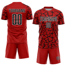 Load image into Gallery viewer, Custom Red Black-White Abstract Network Splash Sublimation Soccer Uniform Jersey
