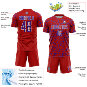 Custom Red Purple-White Abstract Network Splash Sublimation Soccer Uniform Jersey