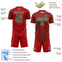 Load image into Gallery viewer, Custom Red Kelly Green-White Abstract Network Splash Sublimation Soccer Uniform Jersey
