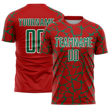 Load image into Gallery viewer, Custom Red Kelly Green-White Abstract Network Splash Sublimation Soccer Uniform Jersey
