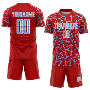 Custom Red Light Blue-White Abstract Network Splash Sublimation Soccer Uniform Jersey