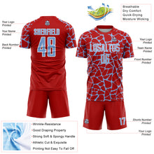 Load image into Gallery viewer, Custom Red Light Blue-White Abstract Network Splash Sublimation Soccer Uniform Jersey
