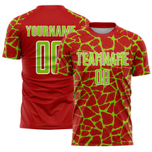 Load image into Gallery viewer, Custom Red Neon Green-White Abstract Network Splash Sublimation Soccer Uniform Jersey
