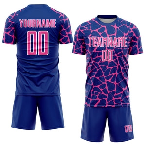 Custom Royal Pink-White Abstract Network Splash Sublimation Soccer Uniform Jersey