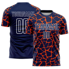 Load image into Gallery viewer, Custom Navy Orange-White Abstract Network Splash Sublimation Soccer Uniform Jersey
