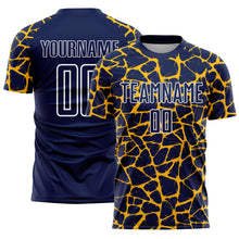 Load image into Gallery viewer, Custom Navy Gold-White Abstract Network Splash Sublimation Soccer Uniform Jersey
