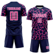 Load image into Gallery viewer, Custom Navy Pink-White Abstract Network Splash Sublimation Soccer Uniform Jersey
