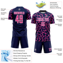 Load image into Gallery viewer, Custom Navy Pink-White Abstract Network Splash Sublimation Soccer Uniform Jersey
