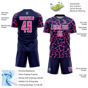 Custom Navy Pink-White Abstract Network Splash Sublimation Soccer Uniform Jersey