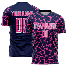 Load image into Gallery viewer, Custom Navy Pink-White Abstract Network Splash Sublimation Soccer Uniform Jersey
