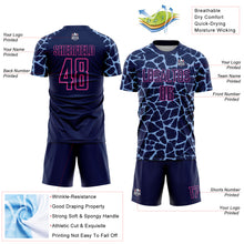 Load image into Gallery viewer, Custom Navy Light Blue-Pink Abstract Network Splash Sublimation Soccer Uniform Jersey
