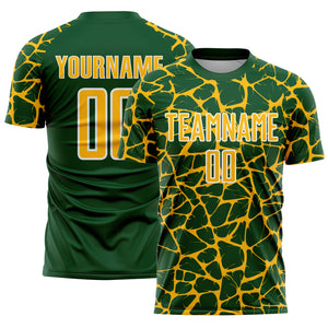 Custom Green Gold-White Abstract Network Splash Sublimation Soccer Uniform Jersey