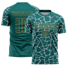 Load image into Gallery viewer, Custom Teal Gray-Old Gold Abstract Network Splash Sublimation Soccer Uniform Jersey
