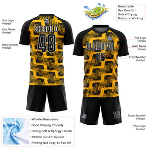 Custom Black Gold-White Line Sublimation Soccer Uniform Jersey