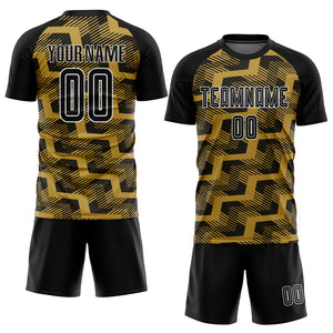 Custom Black Old Gold-White Line Sublimation Soccer Uniform Jersey