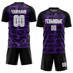 Custom Black White-Purple Line Sublimation Soccer Uniform Jersey