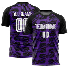 Load image into Gallery viewer, Custom Black White-Purple Line Sublimation Soccer Uniform Jersey
