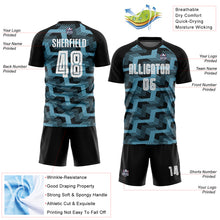 Load image into Gallery viewer, Custom Black White-Shadow Blue Line Sublimation Soccer Uniform Jersey
