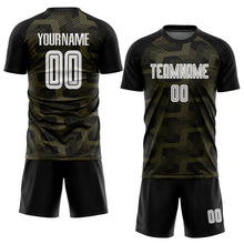 Load image into Gallery viewer, Custom Black White-Olive Line Sublimation Soccer Uniform Jersey
