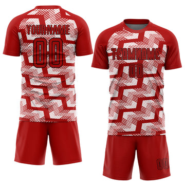 Custom Red Black-White Line Sublimation Soccer Uniform Jersey