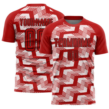 Custom Red Black-White Line Sublimation Soccer Uniform Jersey