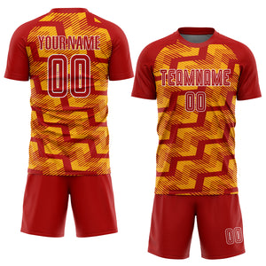 Custom Red Gold-White Line Sublimation Soccer Uniform Jersey