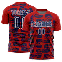 Load image into Gallery viewer, Custom Red Navy-White Line Sublimation Soccer Uniform Jersey
