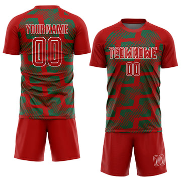 Custom Red Kelly Green-White Line Sublimation Soccer Uniform Jersey