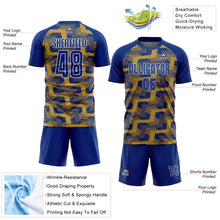 Load image into Gallery viewer, Custom Royal Old Gold-White Line Sublimation Soccer Uniform Jersey
