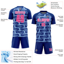 Load image into Gallery viewer, Custom Royal Pink-Light Blue Line Sublimation Soccer Uniform Jersey
