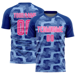 Custom Royal Pink-Light Blue Line Sublimation Soccer Uniform Jersey