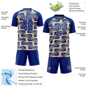 Custom Royal Cream-White Line Sublimation Soccer Uniform Jersey