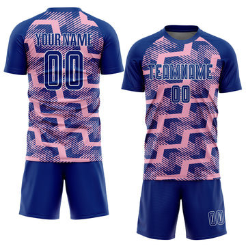 Custom Royal Light Pink-White Line Sublimation Soccer Uniform Jersey