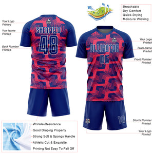 Custom Royal Neon Pink-White Line Sublimation Soccer Uniform Jersey