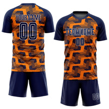 Load image into Gallery viewer, Custom Navy Bay Orange-White Line Sublimation Soccer Uniform Jersey
