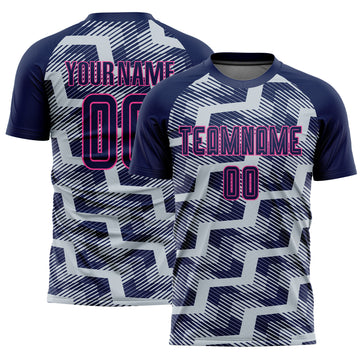 Custom Navy Silver-Pink Line Sublimation Soccer Uniform Jersey