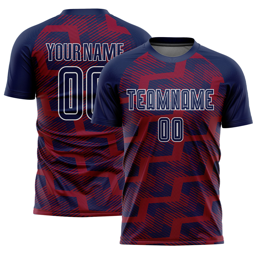 Custom Navy Crimson-White Line Sublimation Soccer Uniform Jersey