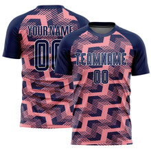 Load image into Gallery viewer, Custom Navy Medium Pink-White Line Sublimation Soccer Uniform Jersey
