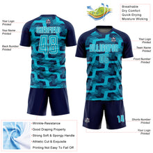 Load image into Gallery viewer, Custom Navy Lakes Blue-White Line Sublimation Soccer Uniform Jersey
