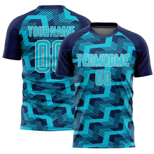 Load image into Gallery viewer, Custom Navy Lakes Blue-White Line Sublimation Soccer Uniform Jersey
