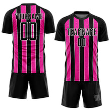 Load image into Gallery viewer, Custom Black Pink-White Line Sublimation Soccer Uniform Jersey
